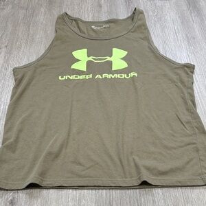 Under Armour Khaki Tank with Neon Logo loose fit large